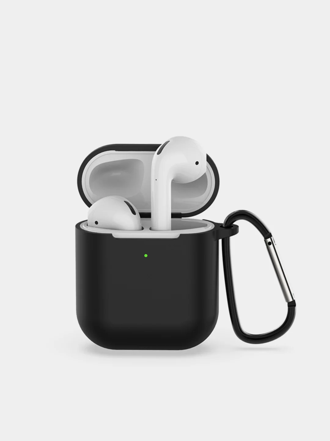 Черный чехол для наушников Airpods 2 c карабином силиконовый