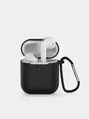 Черный чехол для наушников Airpods 2 c карабином силиконовый