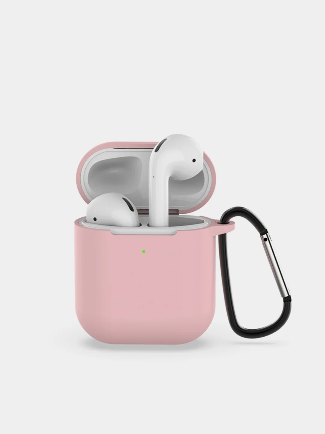 Розовый чехол для наушников Airpods 2 c карабином силиконовый