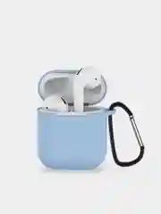 Голубой чехол для наушников Airpods 2 c карабином силиконовый