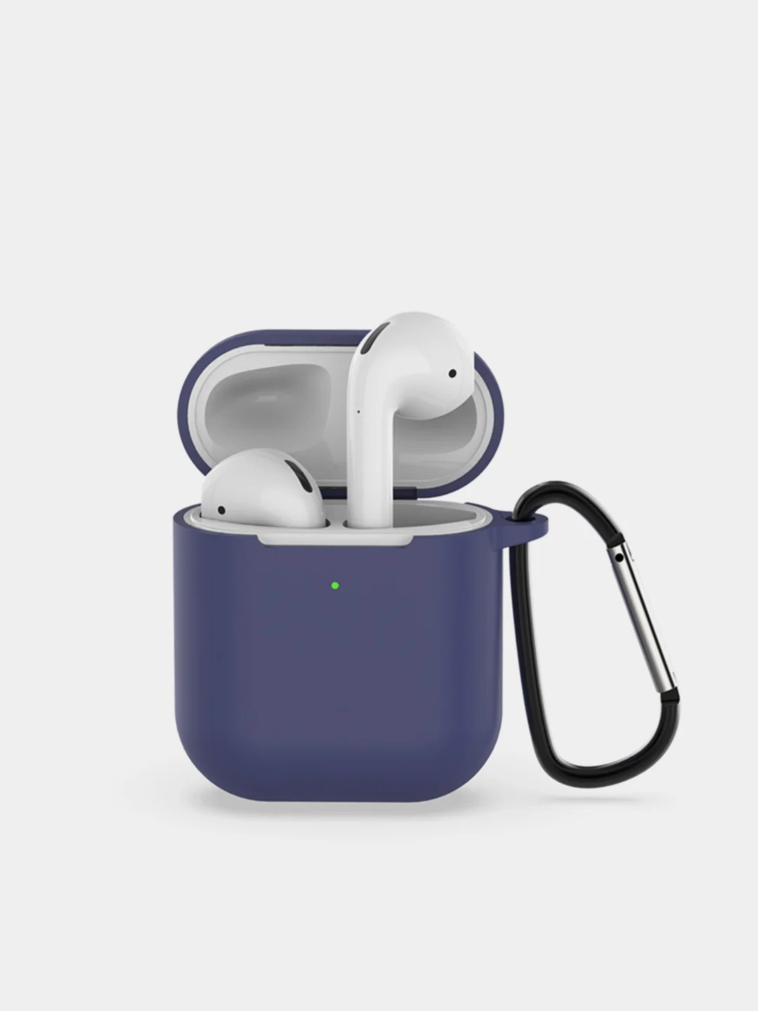 Темно-синий чехол для наушников Airpods 2 c карабином силиконовый
