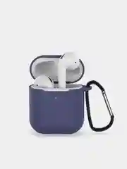 Темно-синий чехол для наушников Airpods 2 c карабином силиконовый