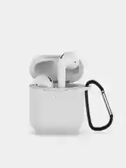 Белый чехол для наушников Airpods 2 c карабином силиконовый