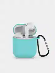 Бирюзовый чехол для наушников Airpods 2 c карабином силиконовый