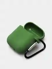 Зеленый чехол для наушников Airpods 2 c карабином силиконовый