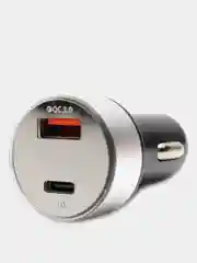 Серебряный автомобильное зарядное устройство в прикуриватель, QC3.0 быстрая зарядка, USB, Type-C