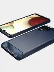 Красный чехол Samsung A12 / M12 имитация под карбон и металл