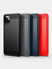 Красный чехол Samsung A12 / M12 имитация под карбон и металл
