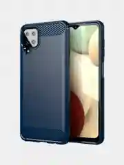 Темно-синий чехол Samsung A12 / M12 имитация под карбон и металл