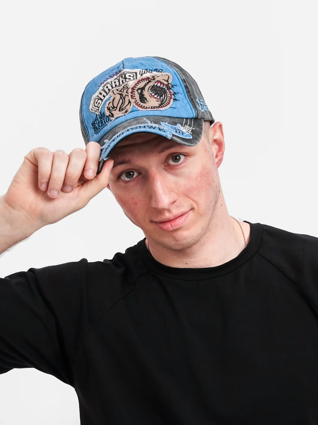 Синий меланж мужская бейсболка Shark