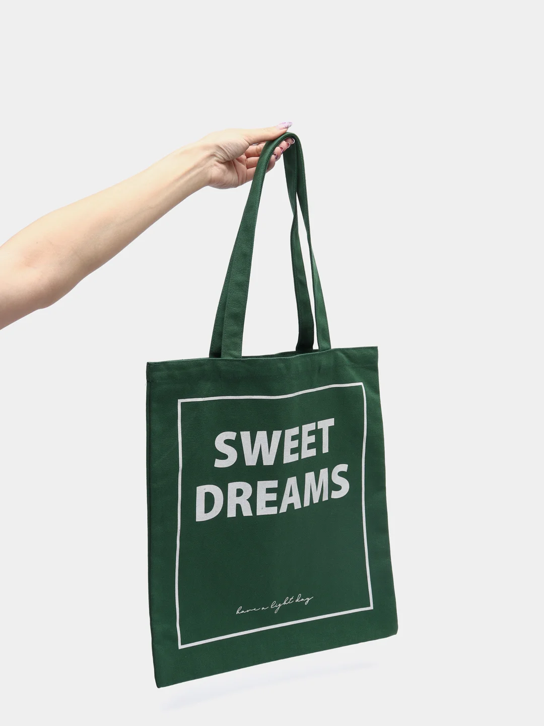 Зеленый шоппер с принтом "Sweet dreams"