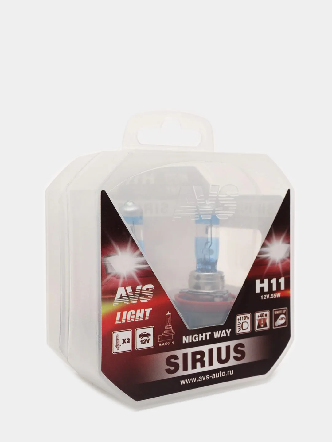 Лампа галогенная AVS SIRIUS NIGHT WAY Plastic box (2 шт.) (12V/55W) головной свет