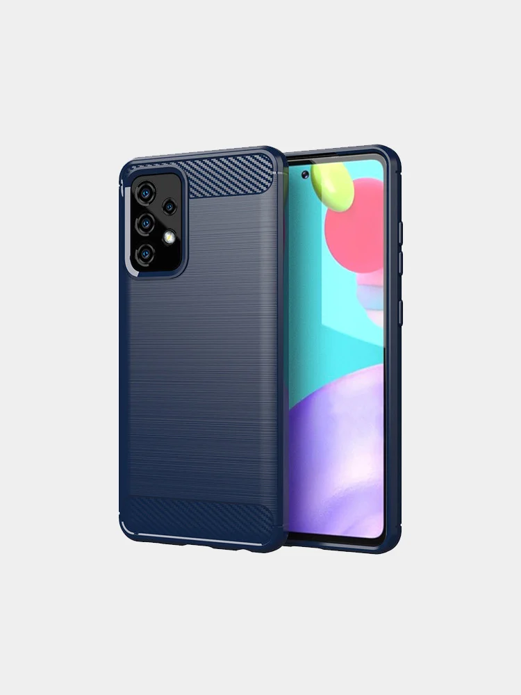Темно-синий чехол Samsung A52 имитация вставок под карбон