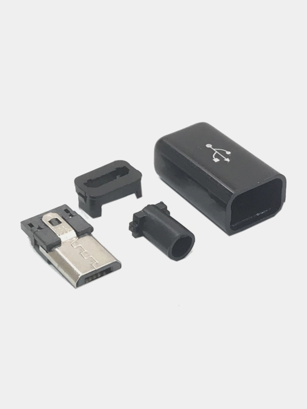 8 штук, штекер micro-USB в корпусе, черный, разъем микро юсб на провод