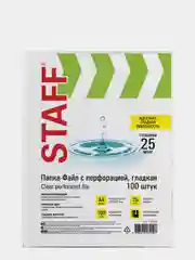 Папки-файлы перфорированные А4 STAFF "Clear", КОМПЛЕКТ 100 шт., гладкие, 25 мкм, 228504