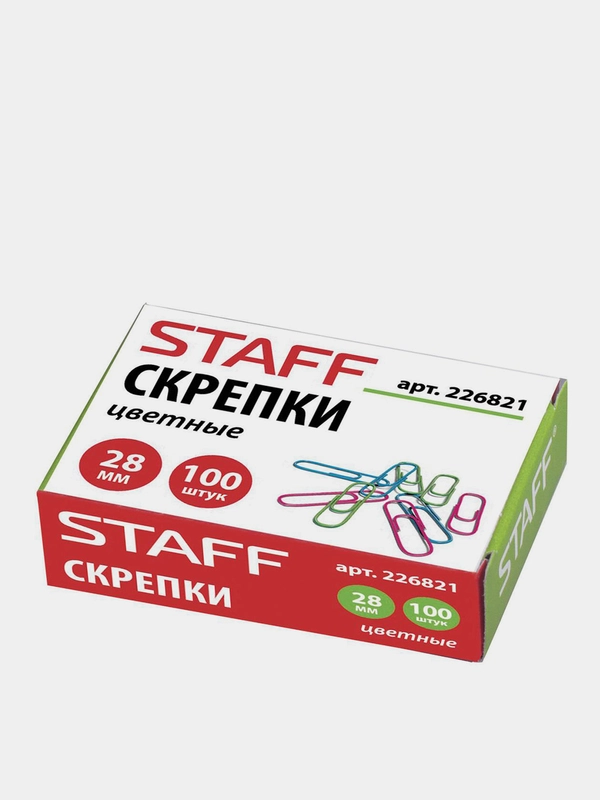 Скрепки STAFF Manager, 28 мм, цветные, 100 шт., в картонной коробке, 226821
