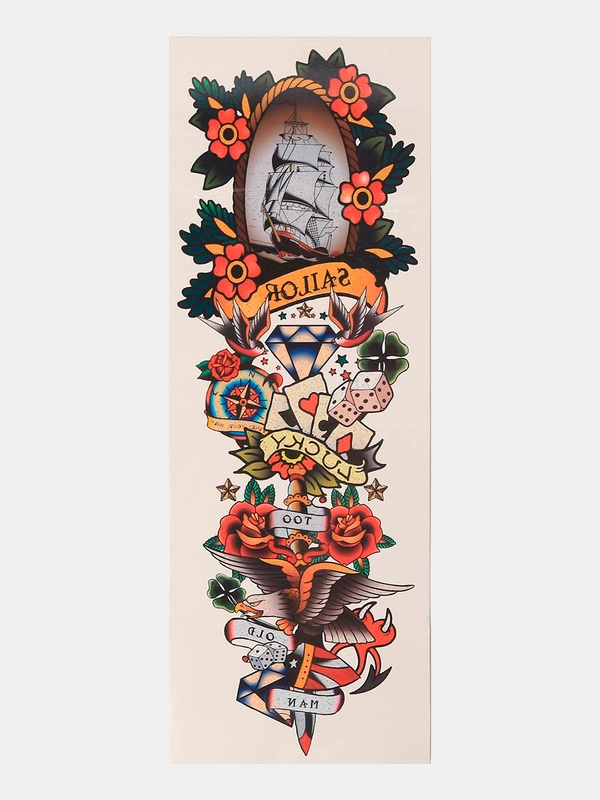 Временная переводная татуировка Old school, 17х50 см