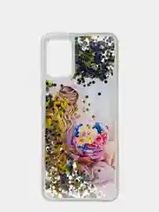 Бежевый меланж чехол Samsung Galaxy A02s, Галакси А02с силиконовый переливающийся жидкий с блестками