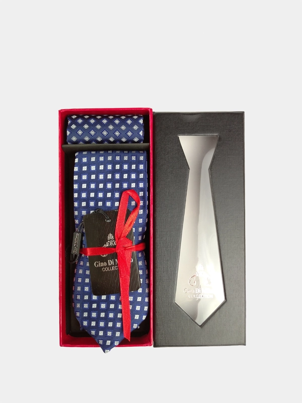 Подарочный набор Gino Di Milano Collection: галстук, синяя клеточка, платок