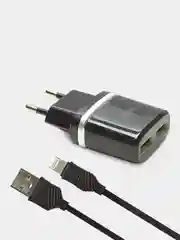 Черный сзу Hoco C12 с 2 USB 2,4A, кабель Lighthing, 8-pin
