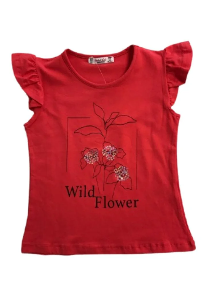 Красный футболка для девочки FLOWER (Турция)