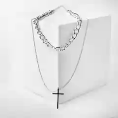 Серебряный кулон Цепь крестик с двумя нитями, 45см