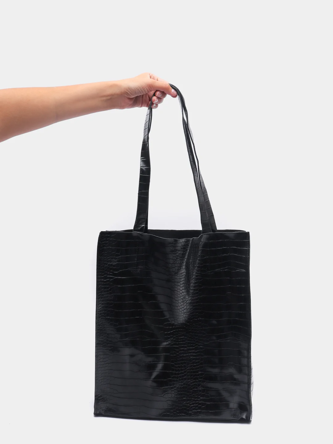 Черный сумка женская из экокожи с длинными ручками Shopper, сумка шоппер городская, повседневная
