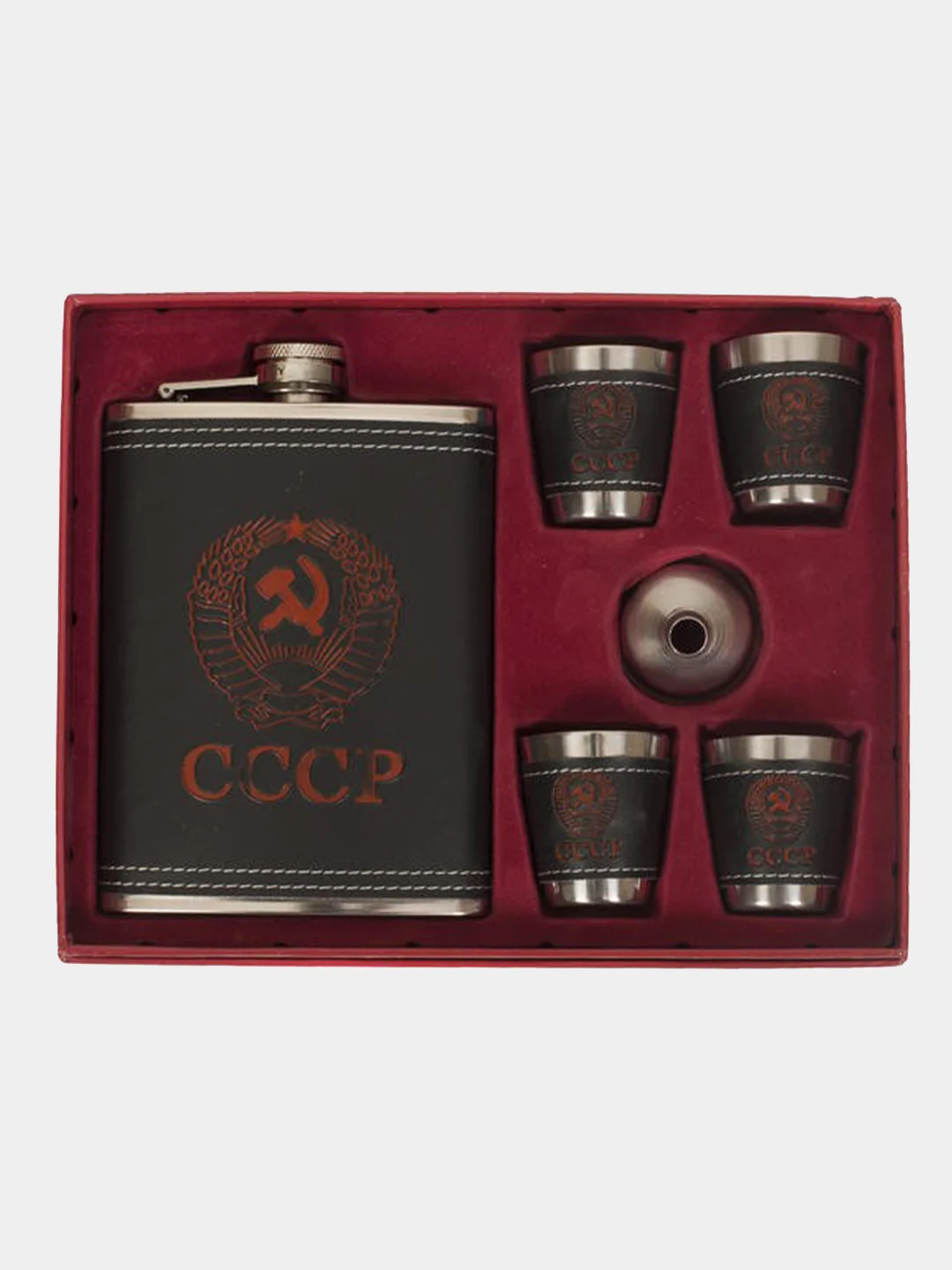 Черный подарочный набор "Нержавеющая фляжка c рюмками" (250мл.)