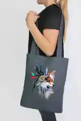 Серый сумка шоппер, Лиса, 30 х 45 см