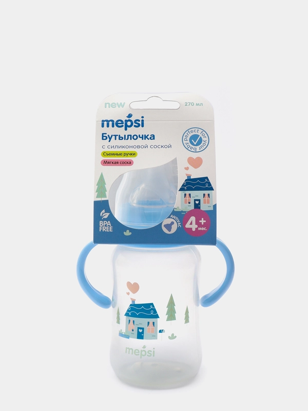 Бутылочка для кормления с ручками MEPSI, 270 мл, 4+ мес, "House", 0225