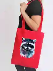Красный сумка шоппер, Енот, 30 х 45 см, несколько цветов
