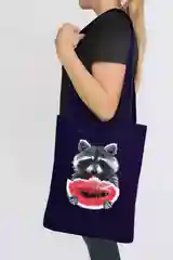 Индиго сумка шоппер, Енот с арбузом, 30 х 45 см