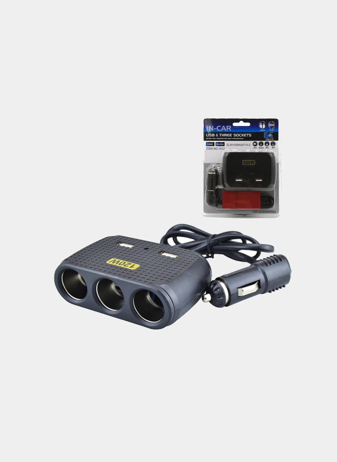 Разветвитель прикуривателя на 3 гнезда + 2 USB olesson incar 1512