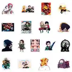 Голубой стикеры Клинок, рассекающий демонов (Demon Slayer) 50шт / Аниме Наклейки 4 вида