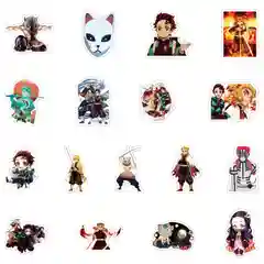 Голубой стикеры Клинок, рассекающий демонов (Demon Slayer) 50шт / Аниме Наклейки 4 вида