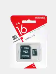 Карта памяти microSD 16 GB, 10 класс, с адаптером