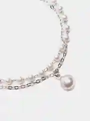 Серебряный браслет двухслойный с бусинами и кулоном