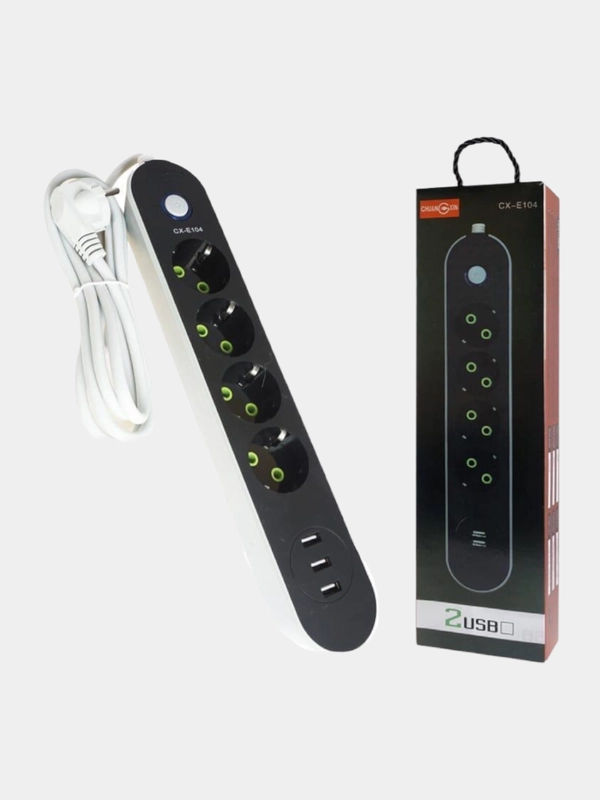 Сетевой фильтр с USB 4 розетки и 3 USB CX-E104 1.6 м, удлинитель электрический