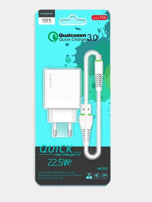 Зарядное устройство Maimi T30 Quick Charge 3.0 1xUSB 22.5W White USB Micro