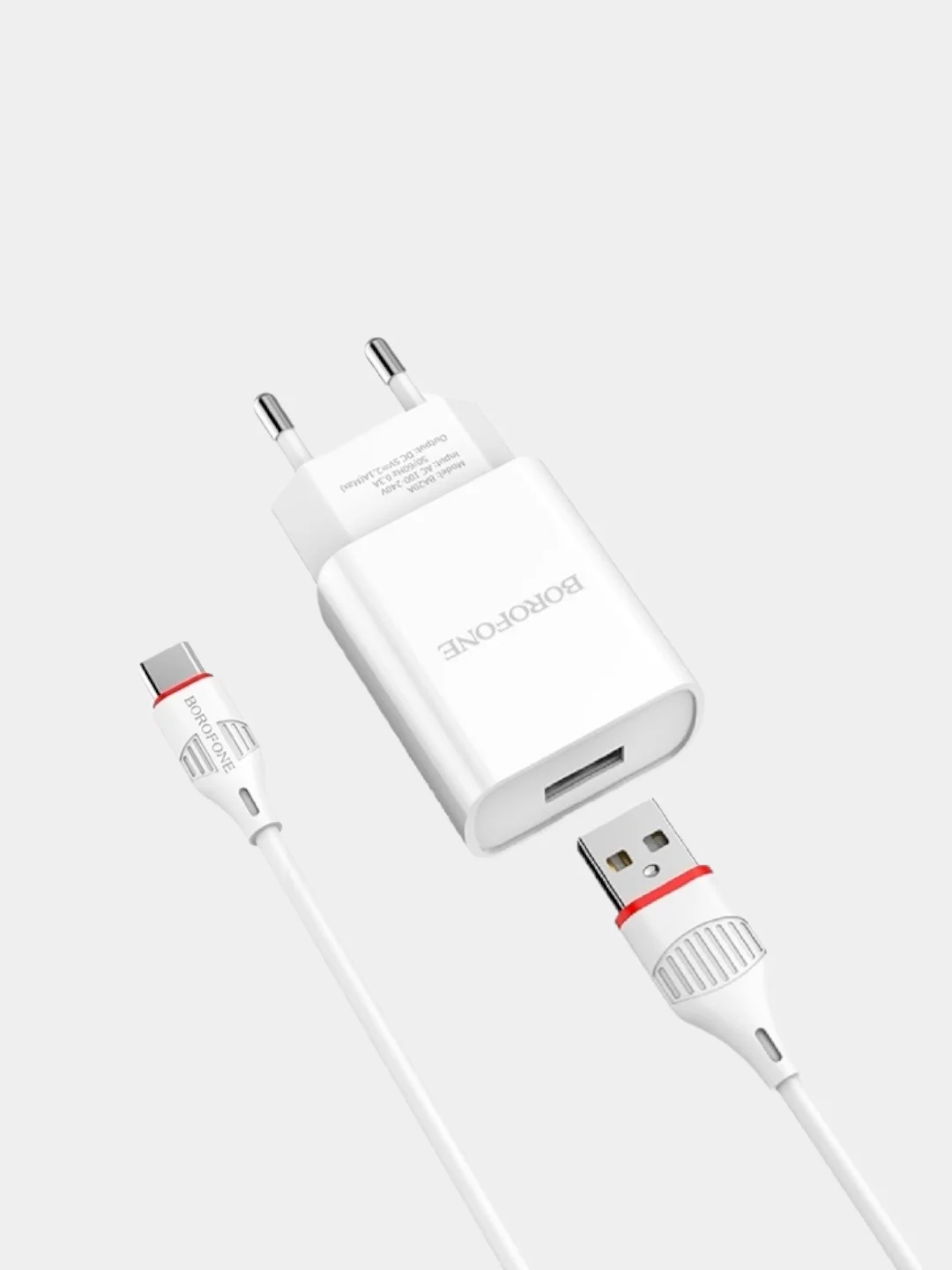 Белый сетевое зарядное устройство для Type-C, СЗУ, 1USB, 2.1A, Borofone, зарядка тпси