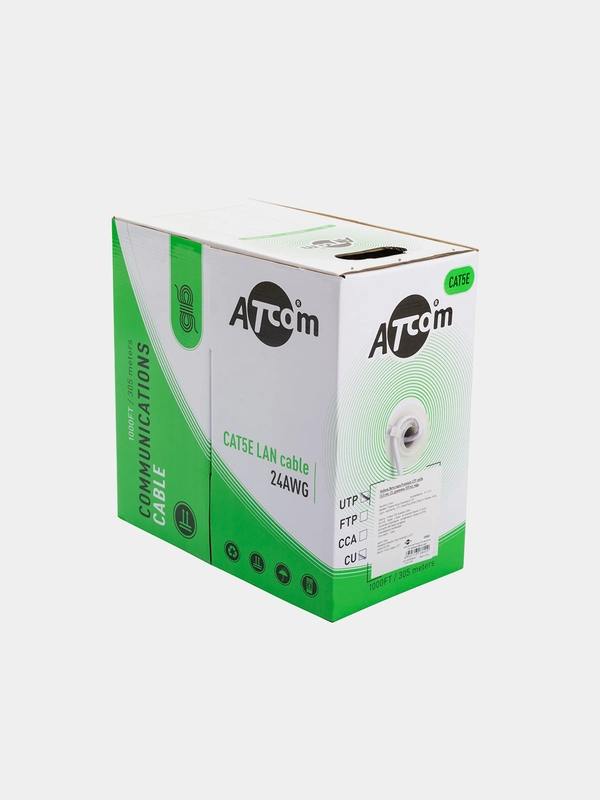 ATcom AT3800 - 305м кабель витая пара U/UTP 4 пары Кат.5e 0.5мм медь внутренний PVC серый