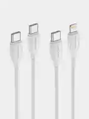 Белый кабель зарядный Borofone BX19 (3A, Type-C/Lightning, Type-C/Type-C для iPhone и Android)