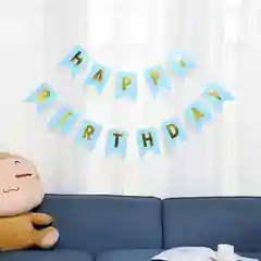 Голубой подвесная бумажная гирлянда "Happy Birthday"