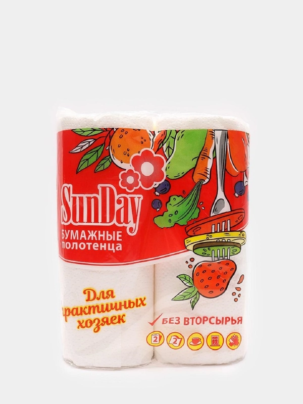 Полотенца бумажные в рулонах САНДЕЙ, 2-слойные, 2рул, белые купить по ...