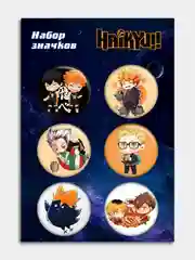 Значки с принтом героев аниме "Haikyuu", набор из 6 штук