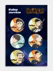 Серый значки с принтом героев аниме "Haikyuu", набор из 6 штук