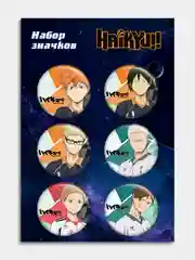 Серый меланж значки с принтом героев аниме "Haikyuu", набор из 6 штук