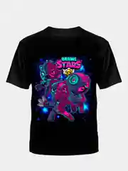 Футболка подростковая черная с принтом "Brawl Stars" (Бравл старс) Неон