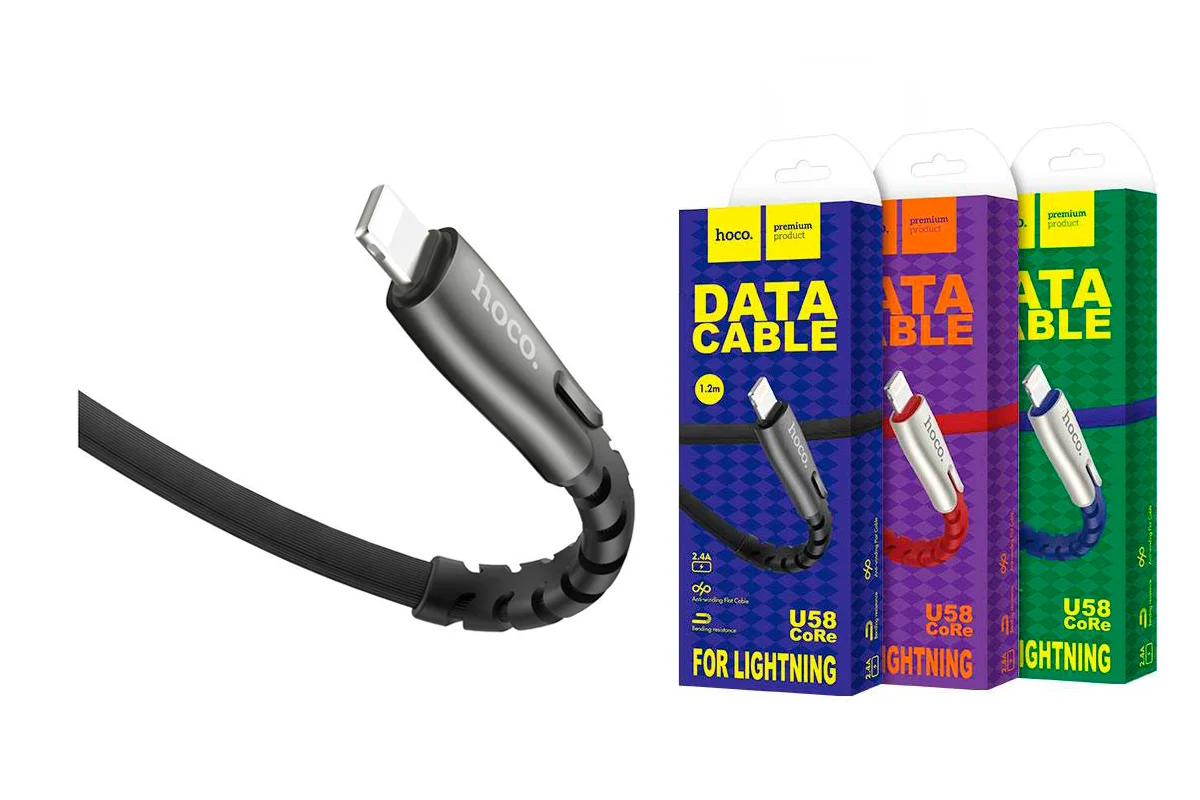 Черный кабель USB на Lightning U58 Core