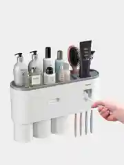 Многофункциональный держатель для зубных щеток с дозатором пасты и полкой (органайзер)